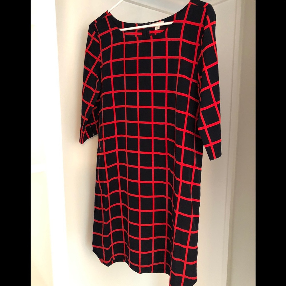 Gap Red & Navy Satin Shift Dress 3/4 Sleeve
